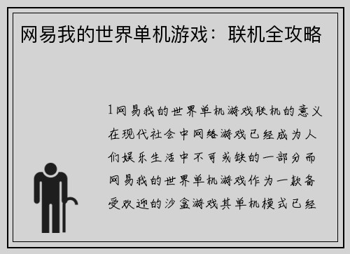 网易我的世界单机游戏:联机全攻略